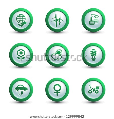 Set of ecology icons, round shape, raster version