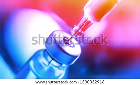 Vaccine needle​ syringe​ hypodermic​ injection single dose for prevention​ immune treatment​ illness​ virus​ disease​ in baby​ child​ and adult.concept antibiotic​ drug insullin.selective focus