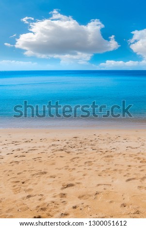 Sea view from tropical beach with sunny sky. Summer paradise beach . Tropical shore. . Exotic summer beach with clouds on horizon. Ocean beach relax, outdoor travel 