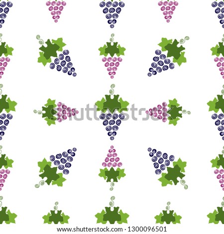 Vine grapes fruit color vector plain seamless pattern. Simplified retro illustration. Wrapping scrapbook paper background.Childish style bright garden. Element for design, wallpaper, fabric printing.