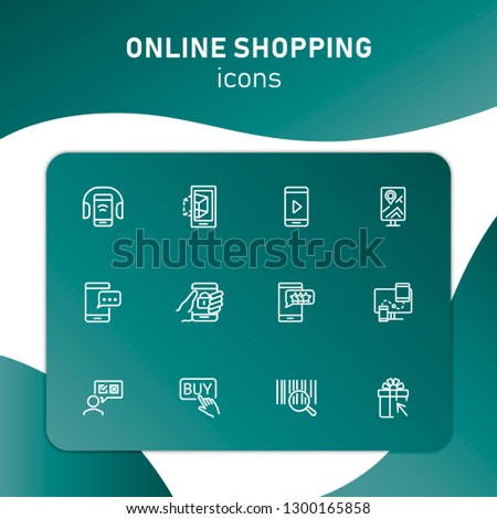 Online shopping icons. Set of line icons. Shop rating, mobile messenger, barcode. Mobile developing concept. Vector illustration can be used for topics like shopping, technology, mobile applications