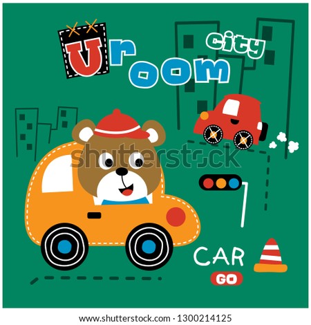 bear driving a car funny animal cartoon,vector illustration