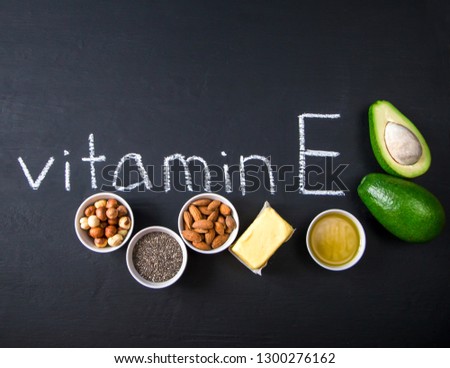 Natural products rich in vitamin E and and vitamin E. helthcare concept