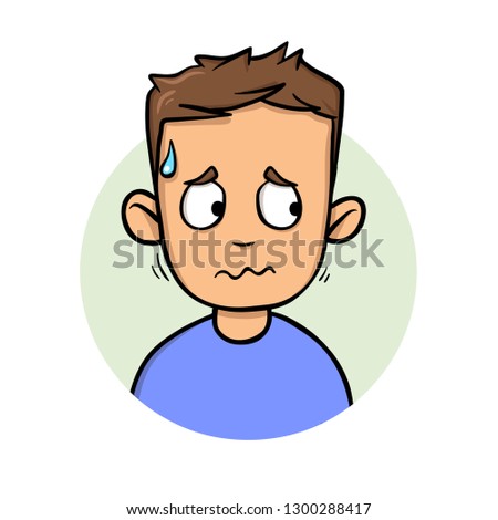 Young sweating man looking sideways. Flat design icon. Colorful flat illustration. Isolated on white background. Raster version.