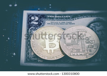 two coins bitcoin lie on two bucks. Bitcoin drop to such a low price. collapse failure