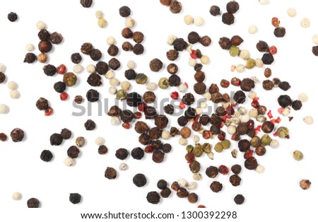 Colorful pepper isolated on white background, top view