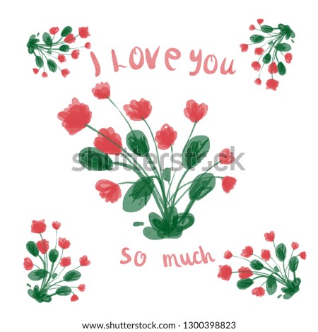 Greeting cards I love you for Valentine's Day with floral illustrations