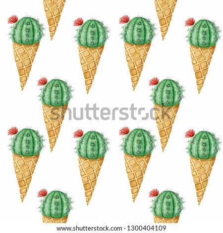 
Seamless pattern of watercolor ice cream