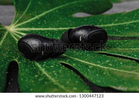 Close up wireless earphones, waterproof for fitnes