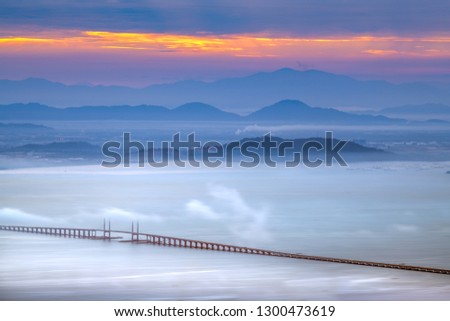 Beautiful landscape of Penang bridge 1 view from  Penang Hill View point Royalty-Free Stock Photo #1300473619