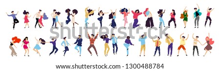 Crowd of young people dancing at club. Big set of characters having fun at party. Flat colorful vector illustration. - Vector Royalty-Free Stock Photo #1300488784