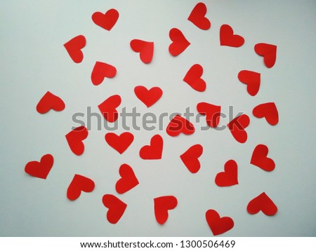 White Background with red hearts. Valentine Day. 