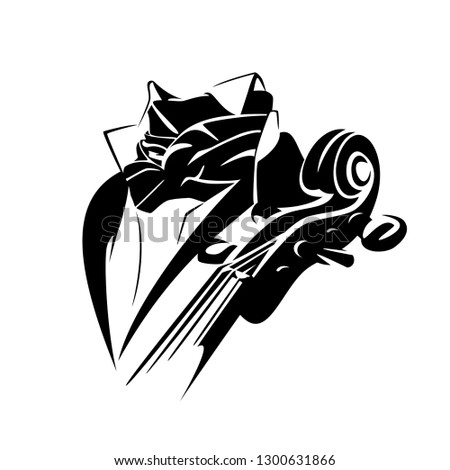 classical cello player musician wearing elegant clothing - black and white vector design