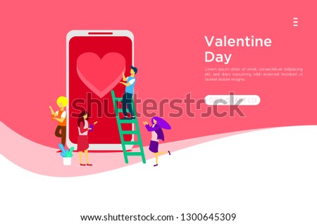 love couple in mobile phone sent pink heart and love gift.design for Valentine's day festival on pink background. Vector illustration. landing page banner presentation card illustration. - Vector 