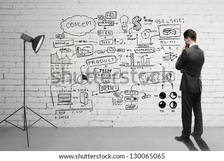 businessman looking business concept on wall