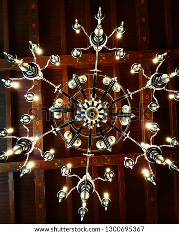 Picture fron under an enourmas chandelier 