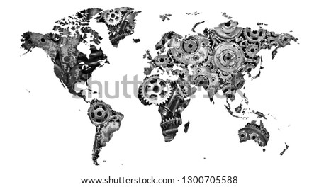 map of a very mechanical world as a poster or graphic on the wall