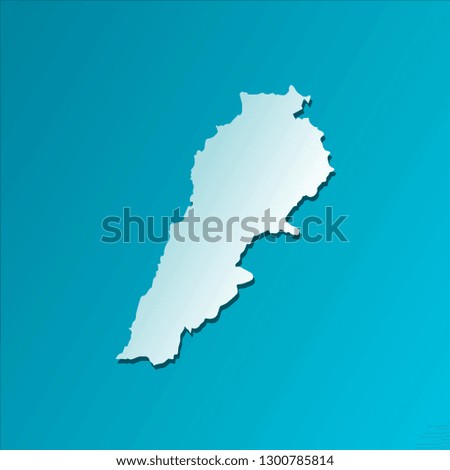 Vector isolated illustration icon with light blue silhouette of simplified map of Lebanese Republic (Lebanon). Bright blue background with shadow