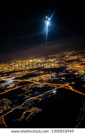 view from the airplane night moon