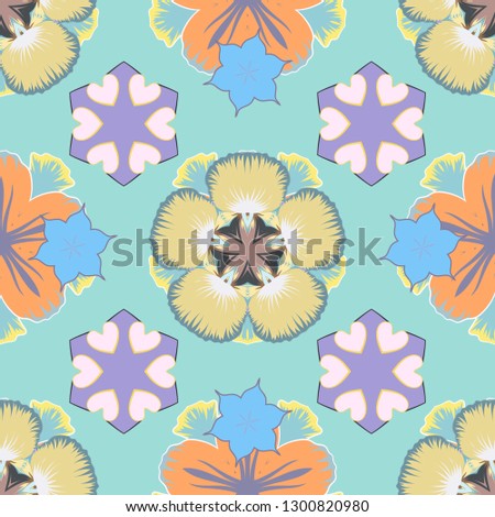 Traditional oriental seamless paisley pattern. Striped seamless pattern with paisley. Decorative ornament for fabric, textile, wrapping paper. Floral wallpaper in beige, yellow and blue colors.