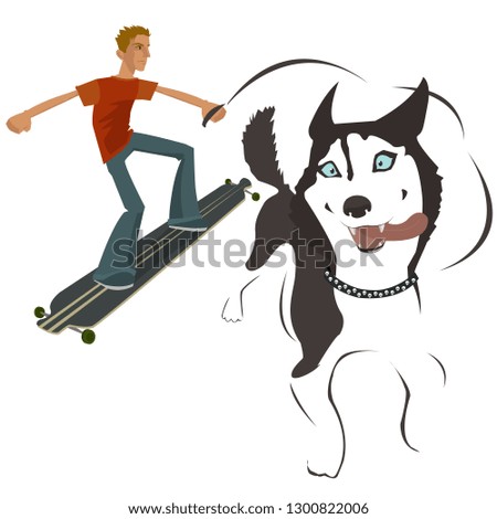 Husky and a man on a skateboard