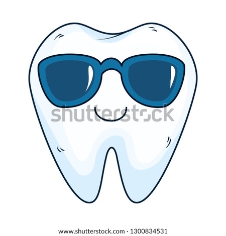 comic tooth with sunglasses kawaii character