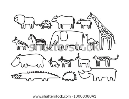 Line art African animals set