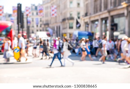 Crowd walking in the City. Blurred image for background. London, UK