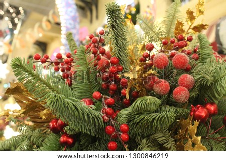 Christmas beautiful background with fir branches and decorations.