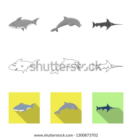 Isolated object of sea and animal logo. Collection of sea and marine vector icon for stock.