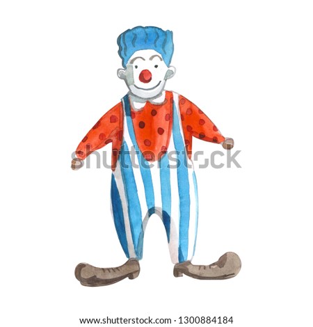 Watrcolor children's illustration of cute circus clown isolated on white background funny