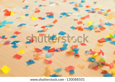 confetti on wood, selective focus