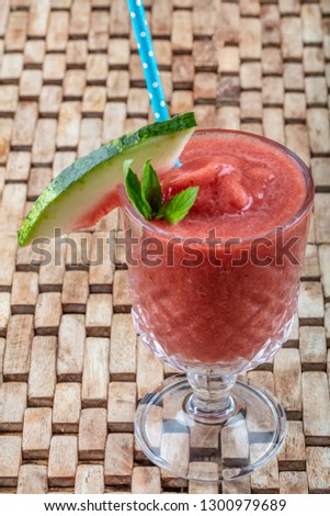 Fresh and healthy watermelon juice on the beach. Alcohol free cocktails.