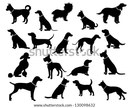 Dog Silhouettes. EPS 8 vector, grouped for easy editing. No open shapes or paths. Dog breeds, veterinary, dog walking, pet sitting logo inspiration. Dog show, competition, pet store, guide dog