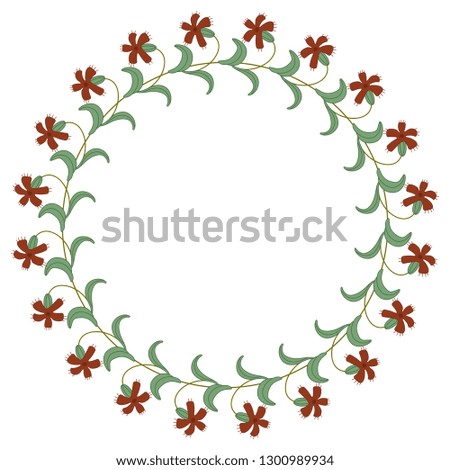 Isolated vector illustration. Round floral decor or frame. Wreath of stylized wild flowers.