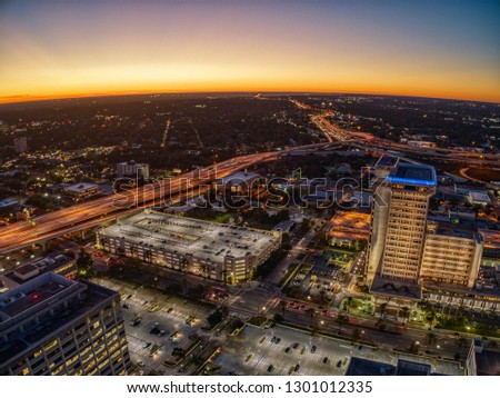 Aerial View of Jacksonville, Florida in Winter at Sunset