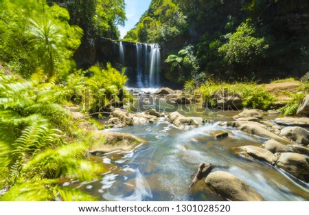 Panoramic View of Mokoroa Waterfalls, Auckland New Zealand