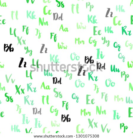 Light Green vector seamless texture with ABC characters. Abstract illustration with colored latin alphabet. Design for textile, fabric, wallpapers.