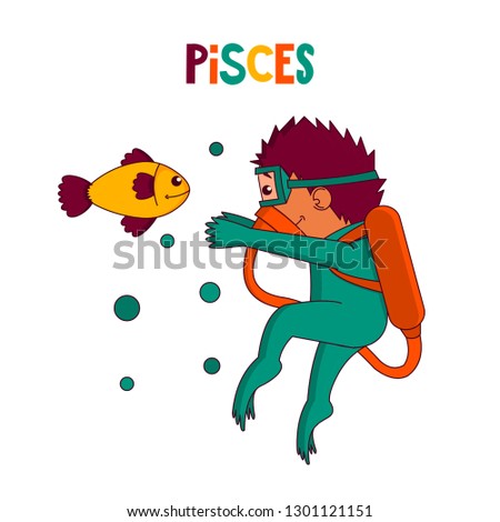 Pisces zodiac, the fish horoscope sign.  Can be used as a sticker, icon, logo, design template, greeting card, placard, invitation, poster, etc. 