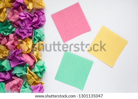 Colorful multicolored sticky notes on white background. Sticker note. Education concept. Copy space