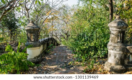 Vintage walkway Phra Nakhon Khiri historical park at Petchaburi, Thailand