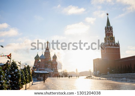 on the red square in winter in Moscow
