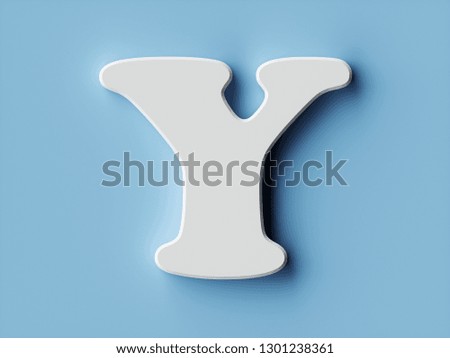 White paper letter alphabet character Y font. Front view capital symbol on a blue background. 3d rendering illustration