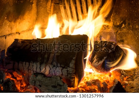 fireplace. fire burning