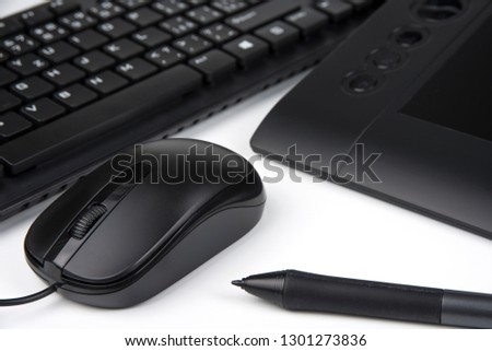 Graphic tablet with pen for illustrators, painters and designers on white background