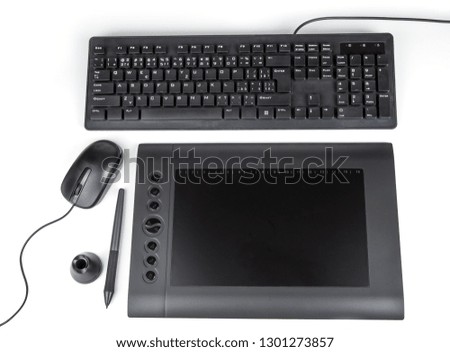Graphic tablet with pen for illustrators, painters and designers on white background