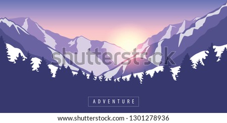 adventure in snowy mountain at sunrise vector illustration EPS10