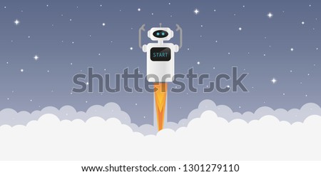 robot launch into space with starry sky vector illustration EPS10