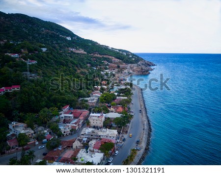 Aerial View of the Boulevard in Cap-Haitien, Haiti in the Late-Afternoon