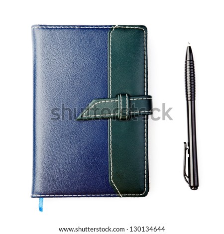 notepad with pen and electronic notebook on a white background